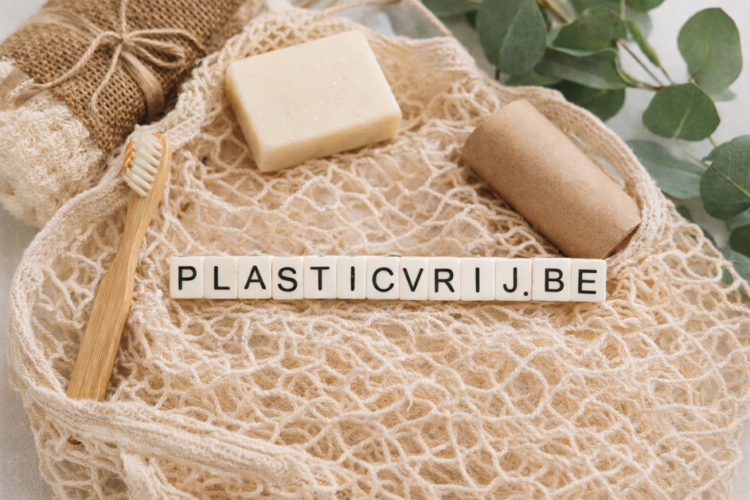 plasticvrije producten met letters plasticvrij.be