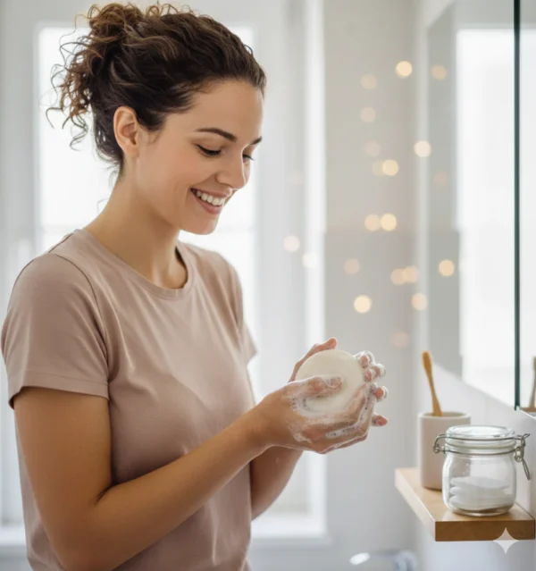 woman using plastic free products