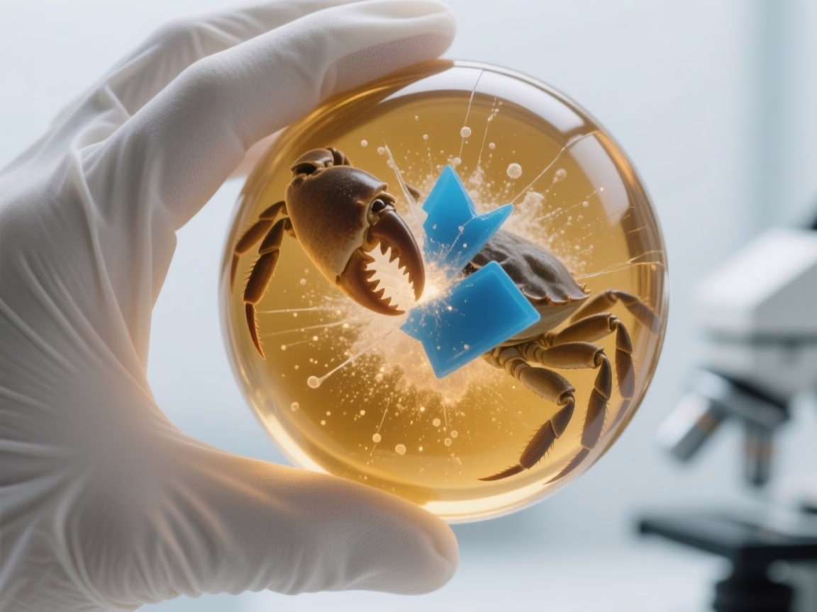 crab in sphere nanoplastic