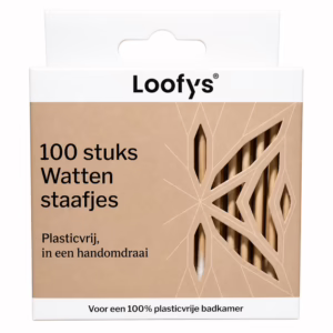 Loofys - Bamboe Wattenstaafjes – 100% Biologisch Afbreekbaar & Plasticvrij (100 stuks) - Doosje voorkant