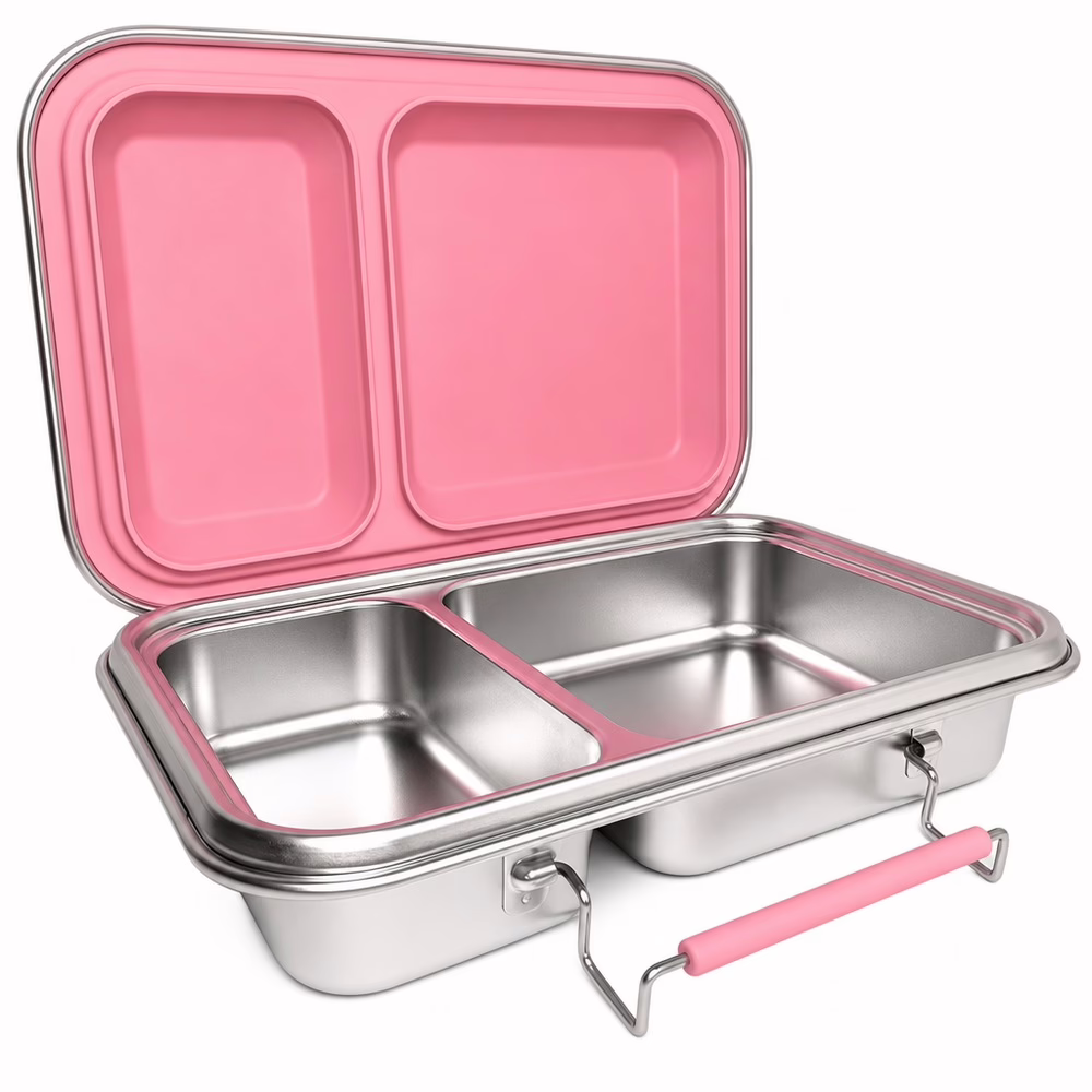 Purely Steel - RVS Lunchbox – Roze – 2 Vakken - Lunchbox open binnenkant