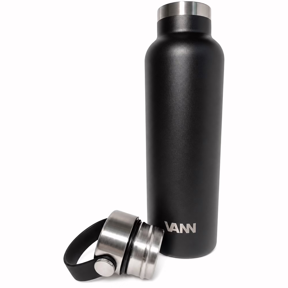 VANN-Bottles-Essential-RVS-Waterfles-Zwart-Plasticvrij-Drinken-600ml-met-dop