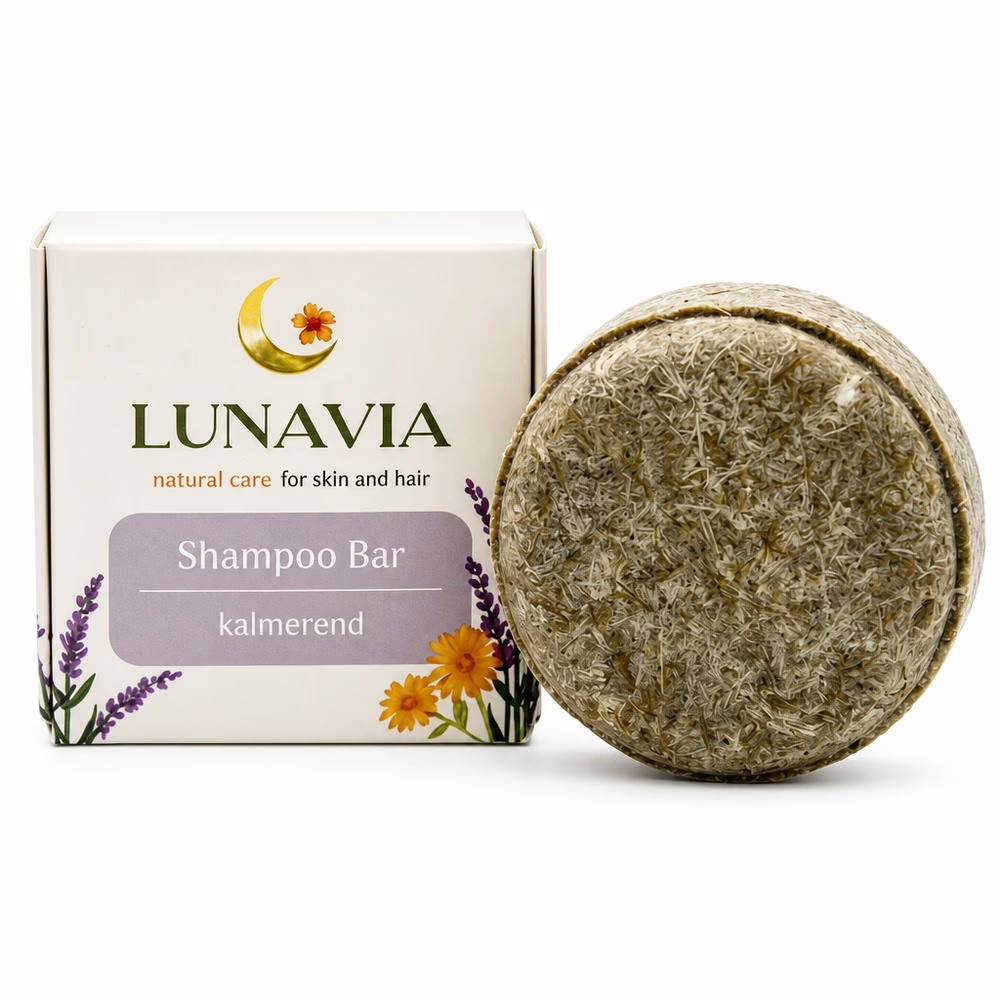 Lunavia - Natural Calming Shampoo Bar – Kalmerend & Balancerend (65g) - Doosje voorkant
