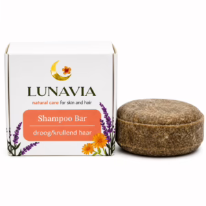 Lunavia - Natuurlijke Shampoo Bar voor Droog & Krullend Haar (65g) - Doosje en zeep