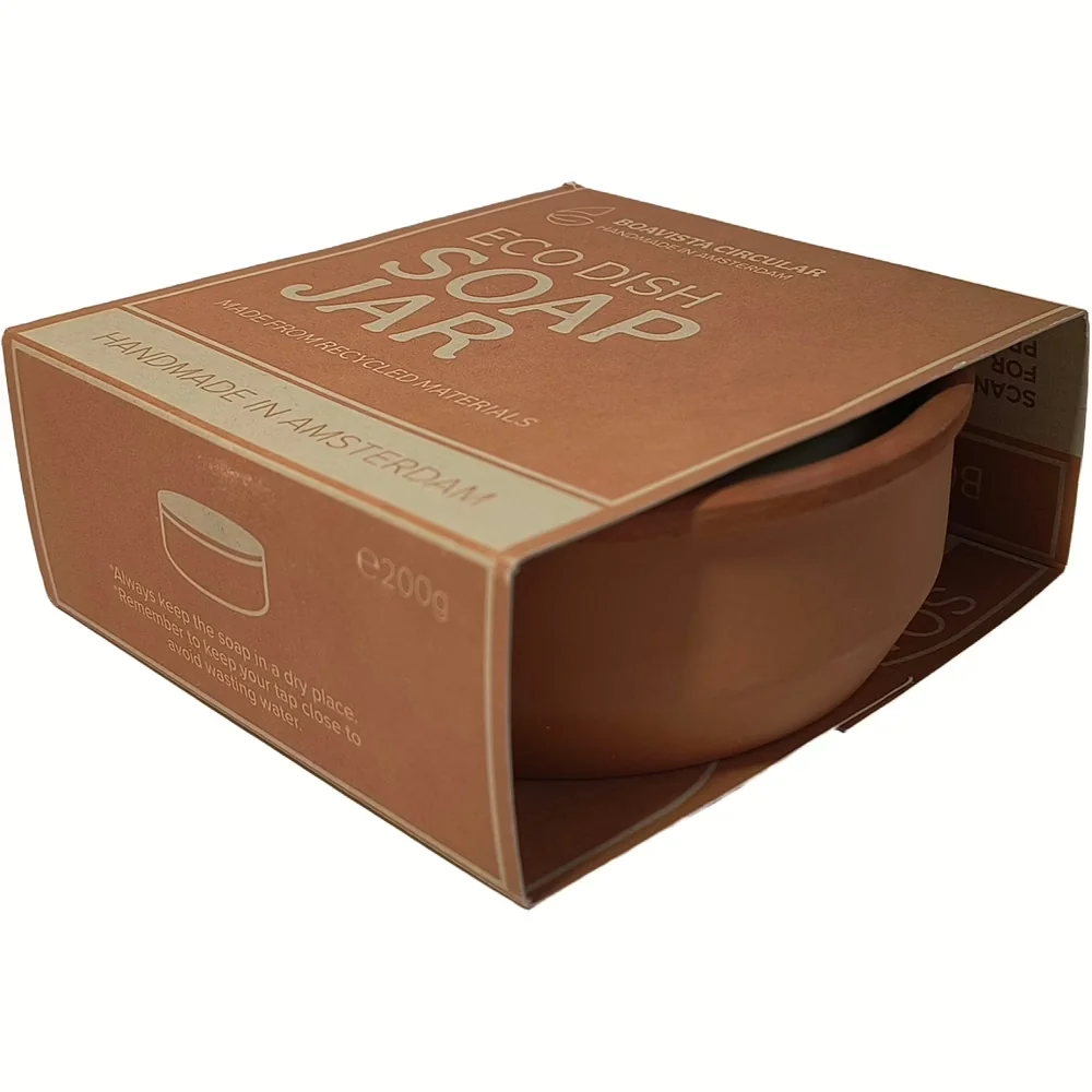 Open kartonnen doosje van Boavista Eco Dish Soap Jar met navulbare terracotta kom voor vaste afwaszeep