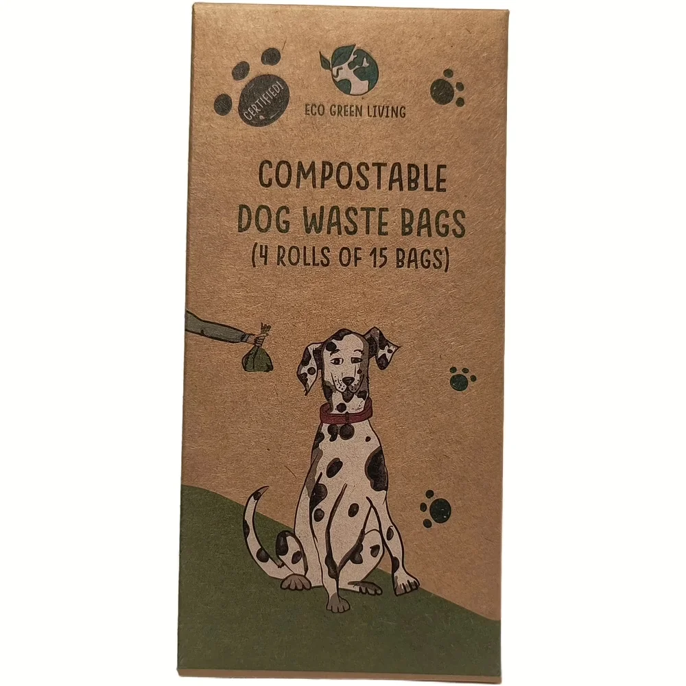 Doosje Eco Green Living composteerbare hondenpoepzakjes met tekening van een dalmatiër op kraftkarton