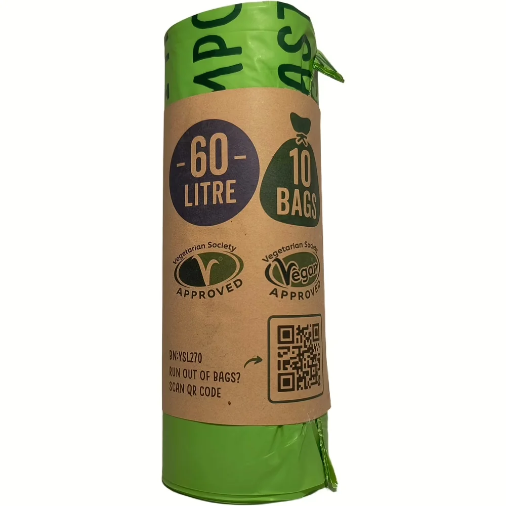 Rol Eco Green Living composteerbare vuilniszakken van 60 liter, verpakt in kraftpapier met 10 zakken