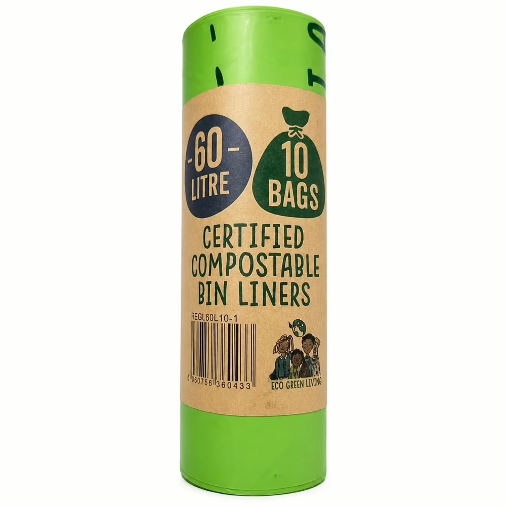 Rol groene composteerbare vuilniszakken van Eco Green Living, 60 liter, 10 stuks per rol