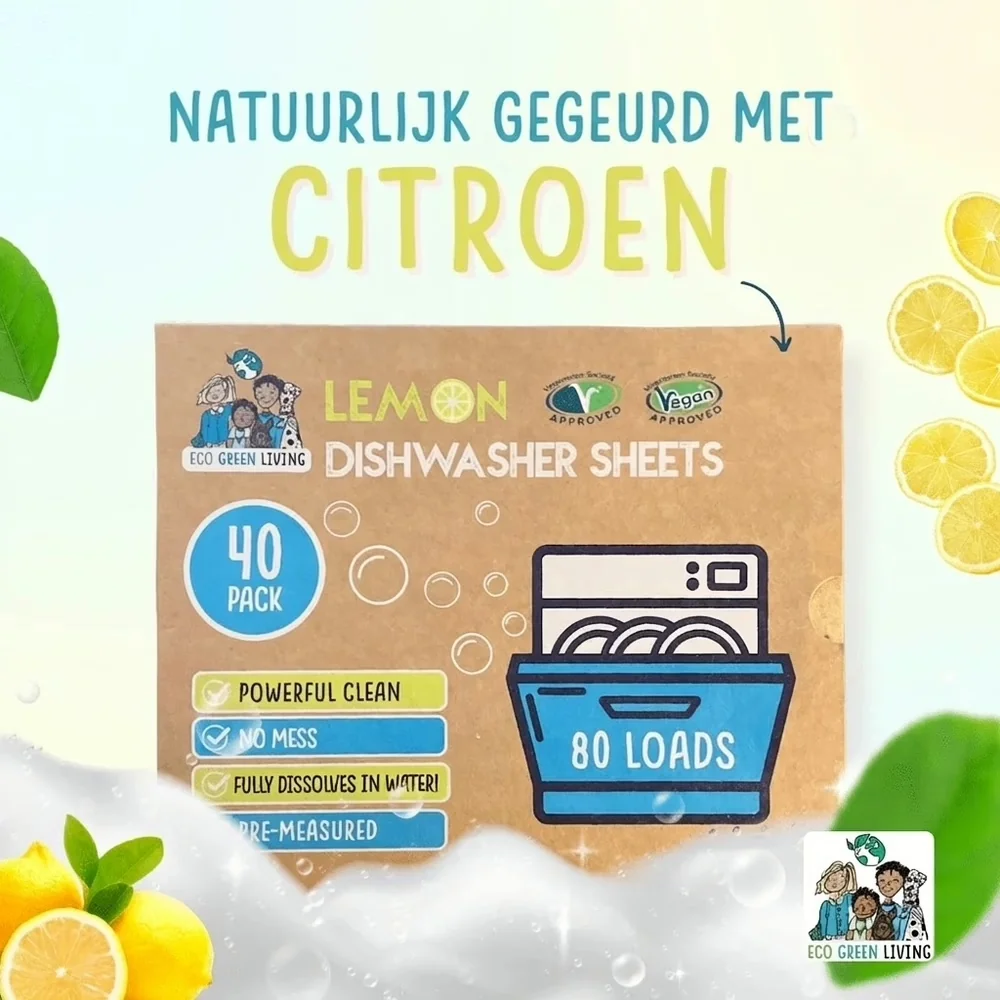 Doosje Eco Green Living vaatwasstrips met citroengeur, 40 stuks goed voor 80 wasbeurten