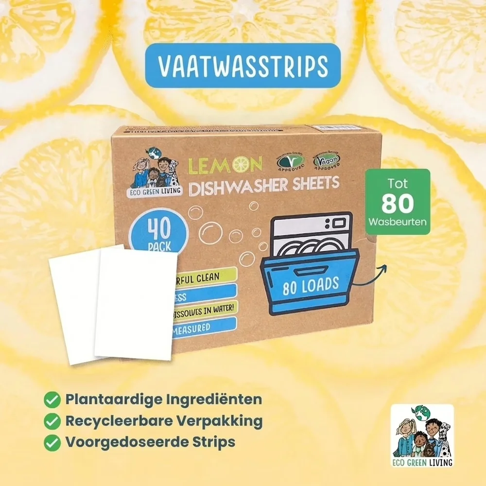 Doos Eco Green Living vaatwasstrips met citroengeur, 40 stuks goed voor 80 wasbeurten