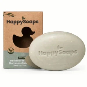 HappySoaps 2-in-1 Baby & Kids Shampoo Body Wash Bar Aloe You Vera Much naast plasticvrije verpakking