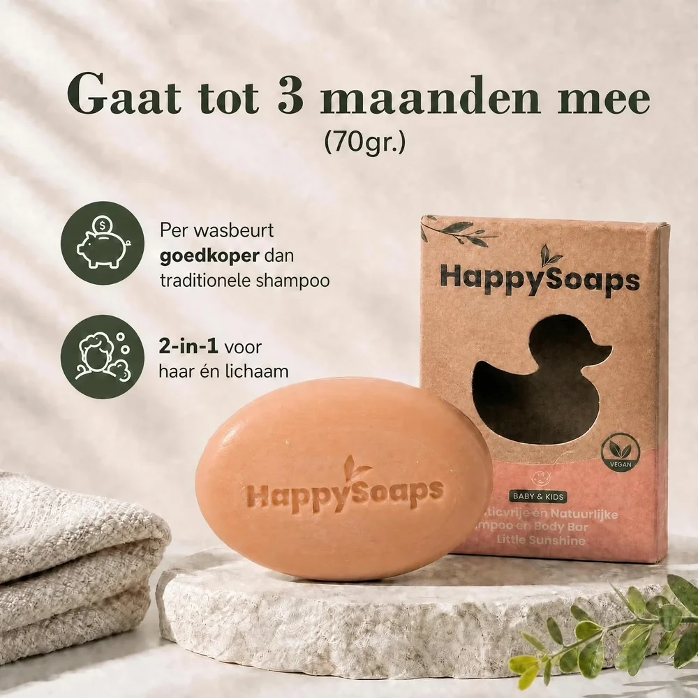 HappySoaps - 2-in-1 Baby & Kids Shampoo & Body Wash Bar – Little Sunshine (70 g) tot 3 maanden