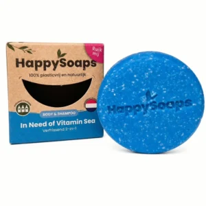 HappySoaps 2 in 1 shampoo en douchezeep bar In Need of Vitamin Sea met verpakking