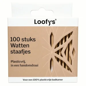 Loofys - Bamboe Wattenstaafjes – 100% Biologisch Afbreekbaar & Plasticvrij (100 stuks) - Doosje voorkant