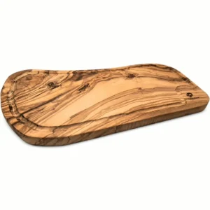 Houten snijplank van olijfhout van Purely Good met sierlijke nerftekening, bovenaanzicht