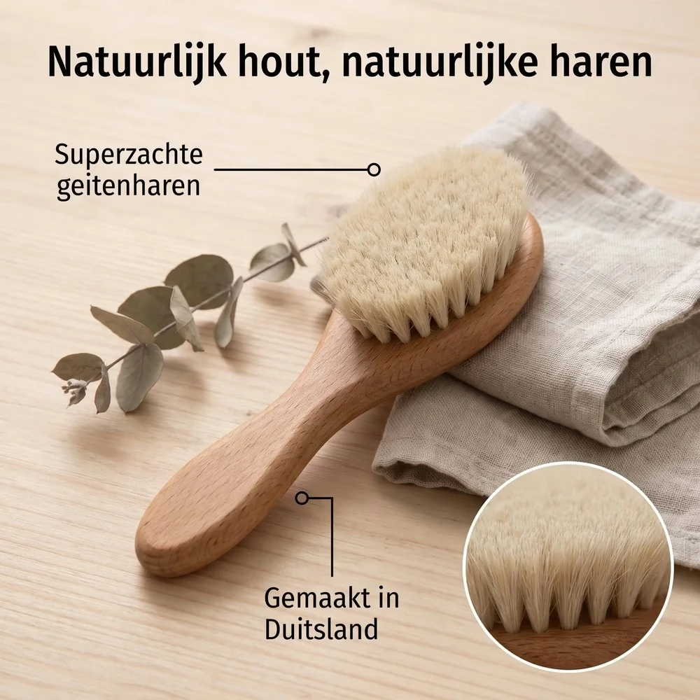 Purely Wood - Babyborstel met geitenhaar geschikt voor fijne haartjes