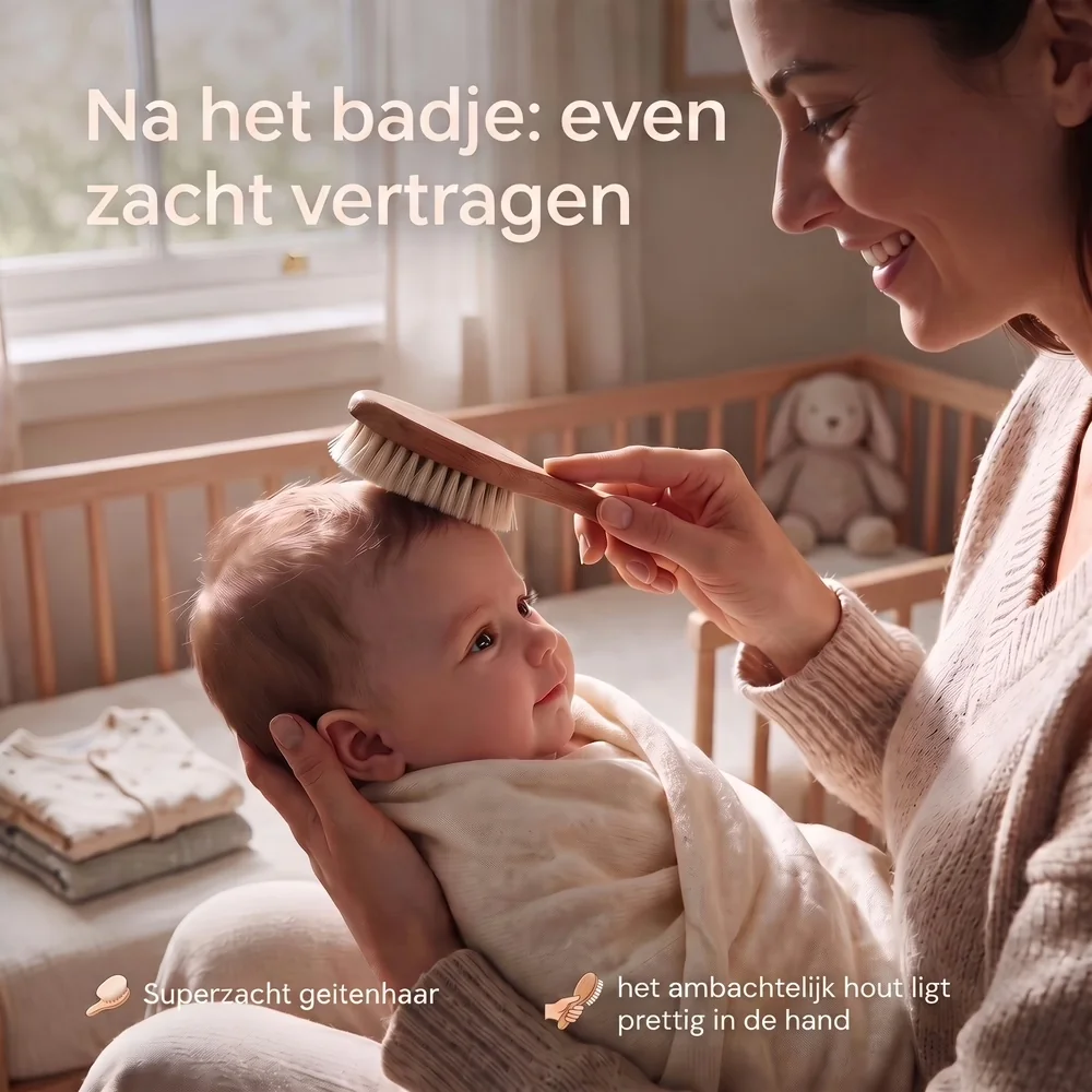 Babyborstel met geitenhaar geschikt voor fijne haartjes