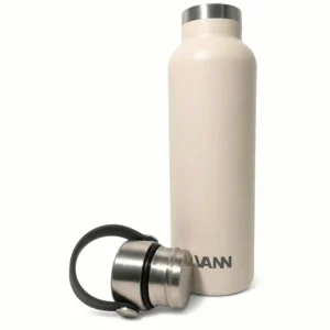 VANN Bottles Essential RVS waterfles in wit met losse dop, plasticvrij 600ml exemplaar tegen witte achtergrond