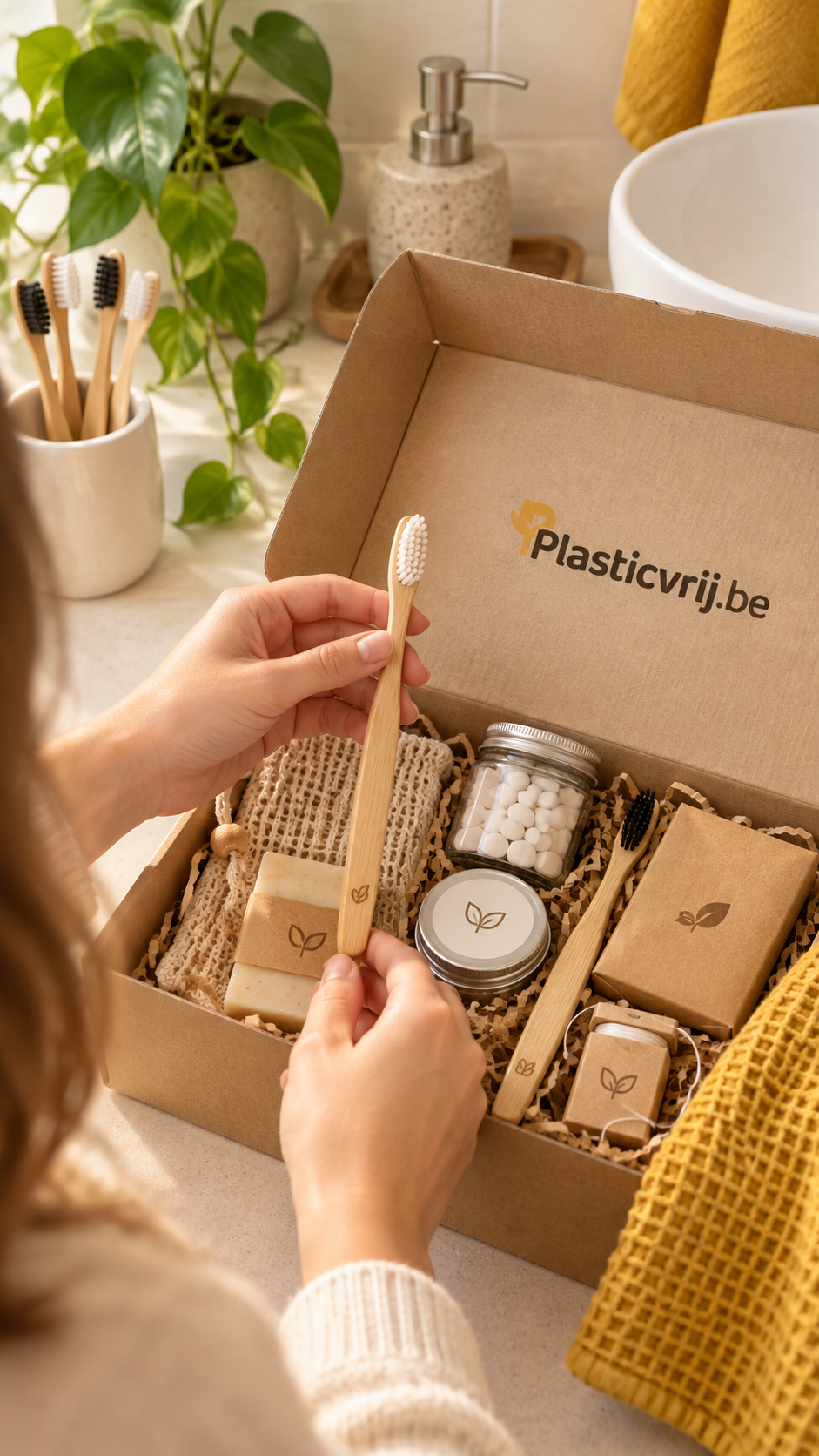 Klant pakt plasticvrij startpakket uit