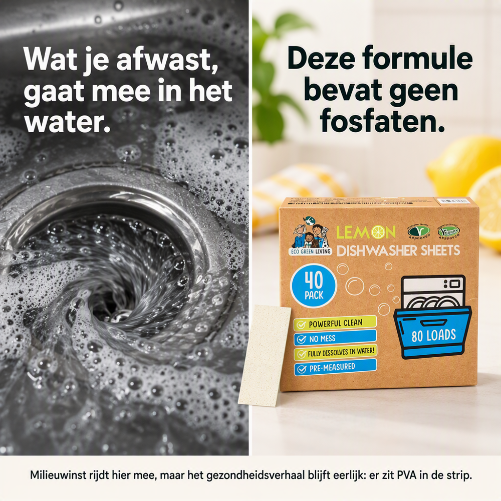 Eco Green Living Vaatwasstrips gaan het water in zonder fosfaten