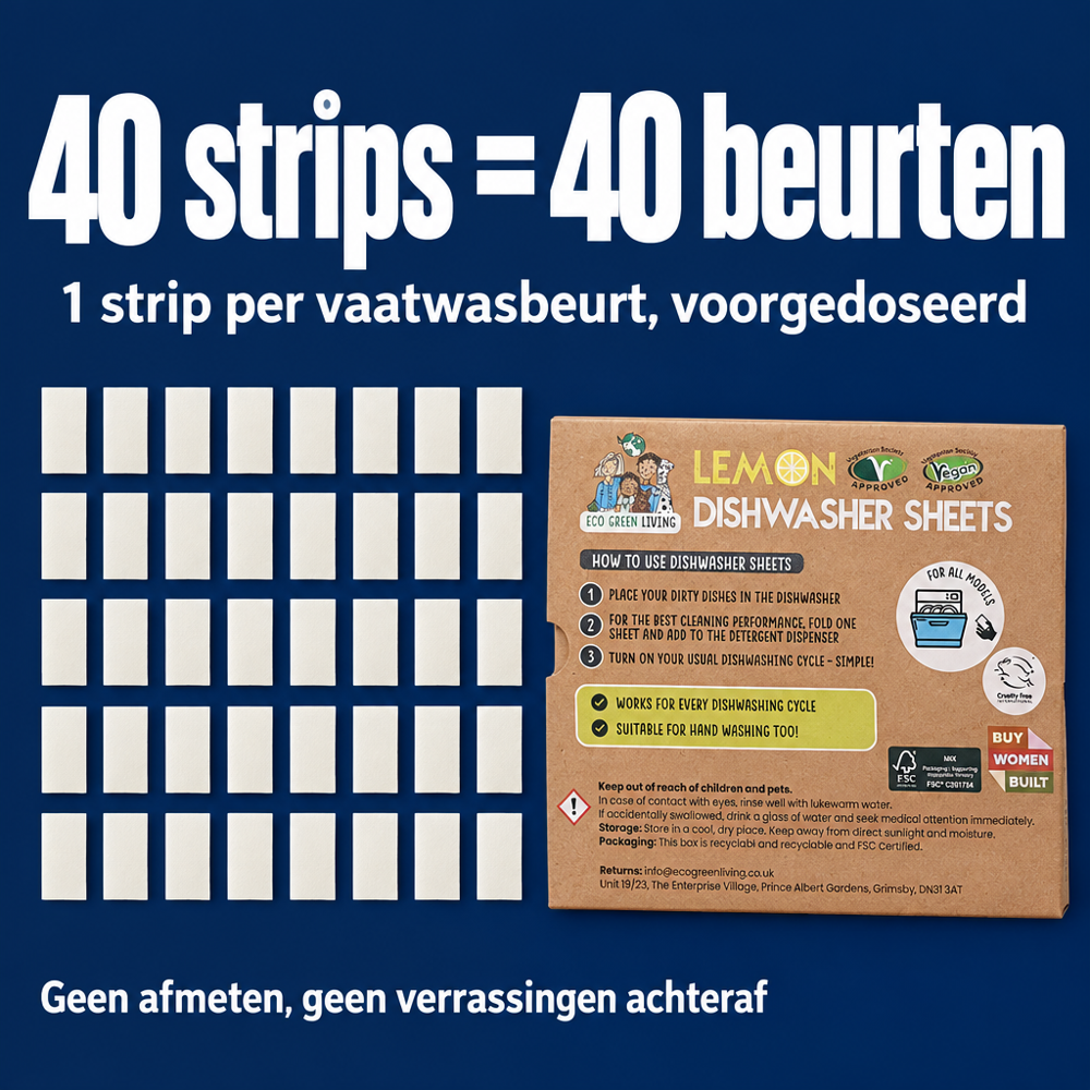 Eco Green Living Vaatwasstrips: 40 voorgedoseerde strips voor 40 vaatwasbeurten